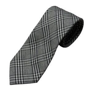 The Tie Bar Wool & Silk Plaid Knit Tie Grey 3"